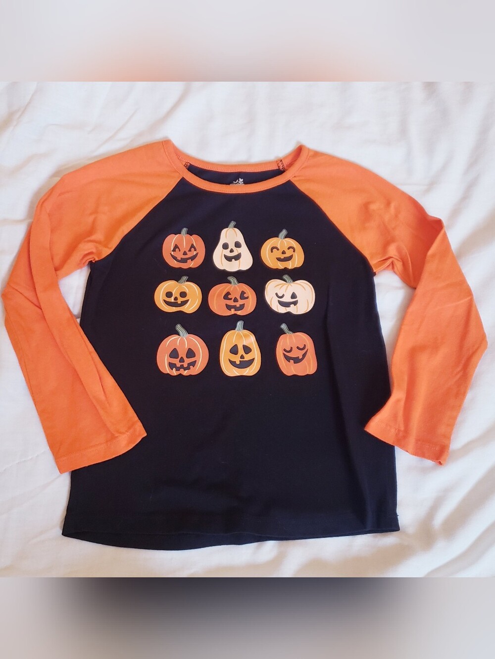 5T Kids Halloween Pumpkin Raglan Long Sleeve Top
